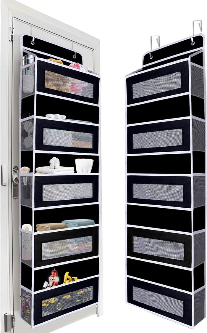 Over Door Hanging Storage Organizer, 5 Large Pockets, 10 Mesh Pockets,Black, 44 lbs Capacity (Black)