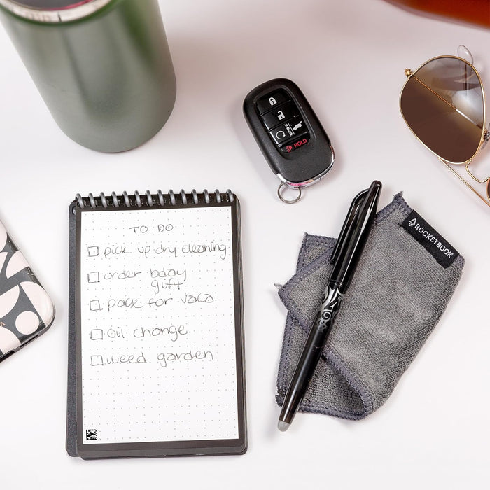 Rocketbook Mini Reusable Smart Notepad, Pocket Size On-The-Go Notebook, 3.5x5.5, Black (Pack of 1)