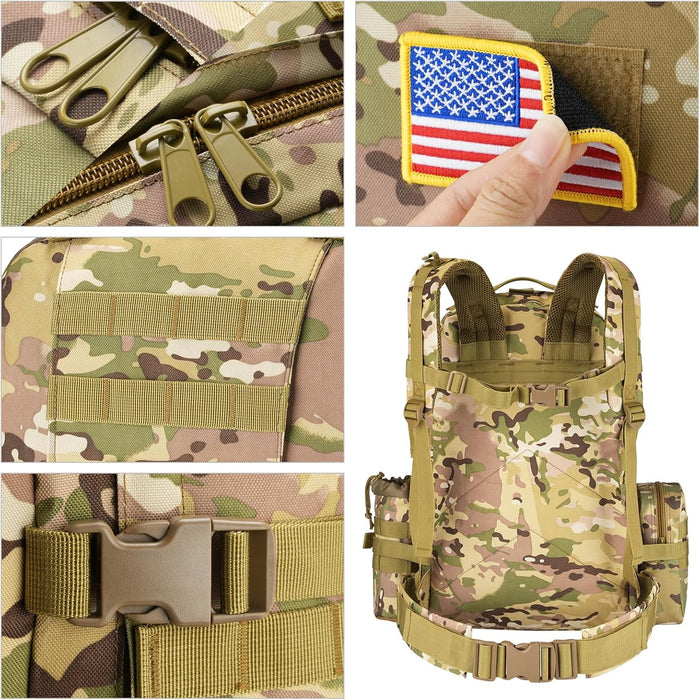 60L Tactical Backpack for Men, Large Military Backpack Molle Rucksack, Heavy Duty Army Assault Pack, Tactical Bag with Detachable Bottle Holder for Hiking Camping Hunting Adventure, Camo