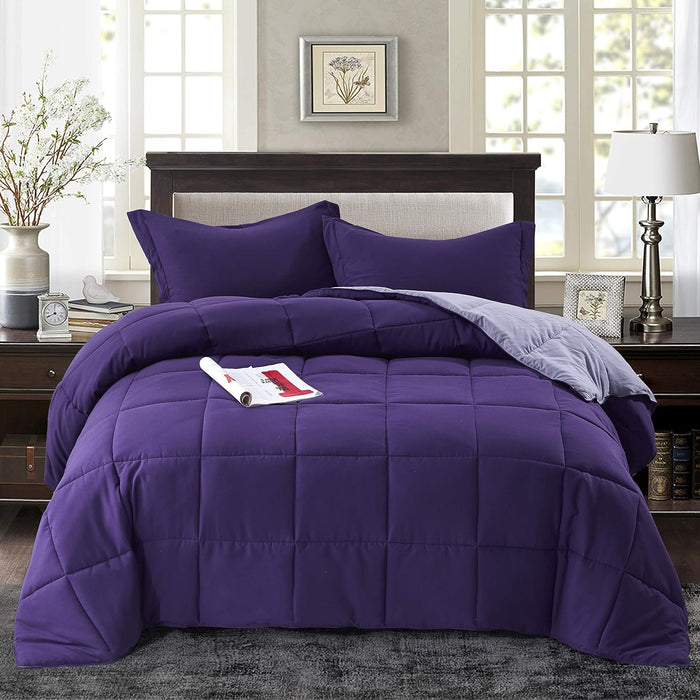 HIG 3pc Dusty Blue Full Size Comforter Set - All Season Reversible Down Alternative Comforter with Two Shams - Quilted Duvet Insert with Corner Tabs - Box Stitched Blanket - Breathable, Soft, Fluffy
