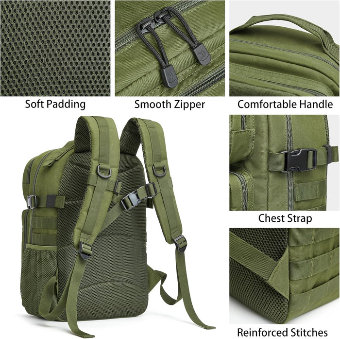 G4Free 25L Small Backpack Fits 15" Laptop, Tactical Work Back Pack Travel Bag for Men, Dark Green