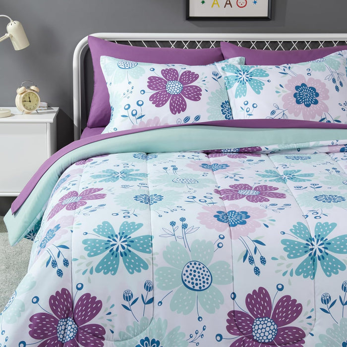 Amazon Basics Kid's Soft, Easy Care Microfiber Bed-in-a-Bag 5-Piece Bedding Set, Twin, Butterfly Friends