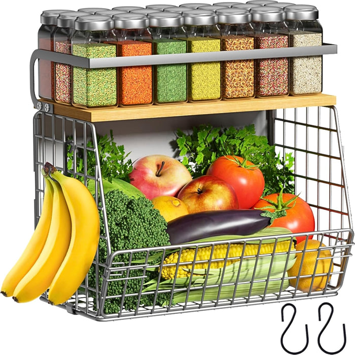 2 Set Magnetic Shelf for Refrigerator with Wood Lid, Fruit Potato & Onion Storage Bins, Pantry Organizers & Storage, Large Container Magnetic Spice Rack for Refrigerator, Kitchen Counter, Cabinet