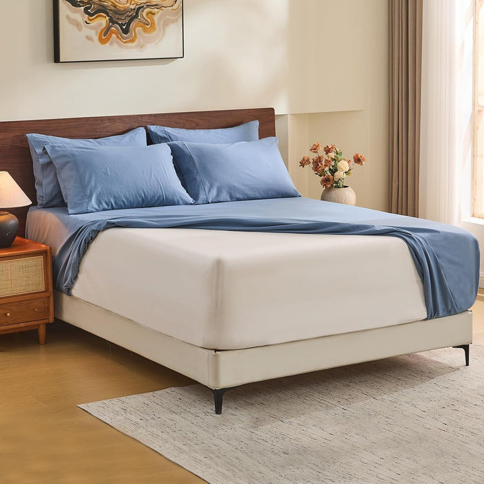 MEISHANG 100% French Pure Linen Sheets King Size - Bed Sheets 4 Piece Sets, Soft Durable Flax Linen, Anti-Tear Breathable Oeko-Tex Certified with 16" Deep Pocket (Linen)