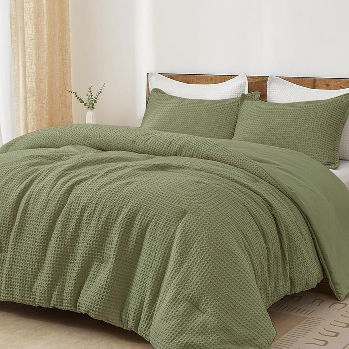 PHF Ultra Soft Waffle Weave Comforter Set Queen Size, 3 Pieces Lightweight Breathable Comfy Bedding Set, Comfy Textured 1 Comforter with 2 Pillow Shams, Black