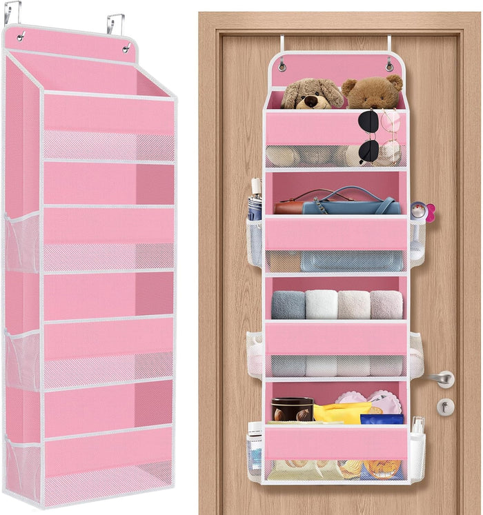 1 Pack Over The Door Organizer, Hanging Storage Organizer with Clear Window, 40lb Ultra Sturdy Large Capacity Room Organizer for Pantry Laundry Bathroom Nursery Closet Baby Essential (Grey)