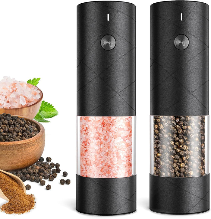 Electric Salt and Pepper Grinder Set：Rechargeable Automatic Pepper Mill Grinder with LED House Warming Gifts New Home, USB Adjustable Coarseness shakers, One-Hand Operation for Kitchen Appliances