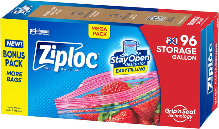 Ziploc Gallon Food Storage Bags, Stay Open Design with Stand-Up Bottom, Easy to Fill, 162 Count