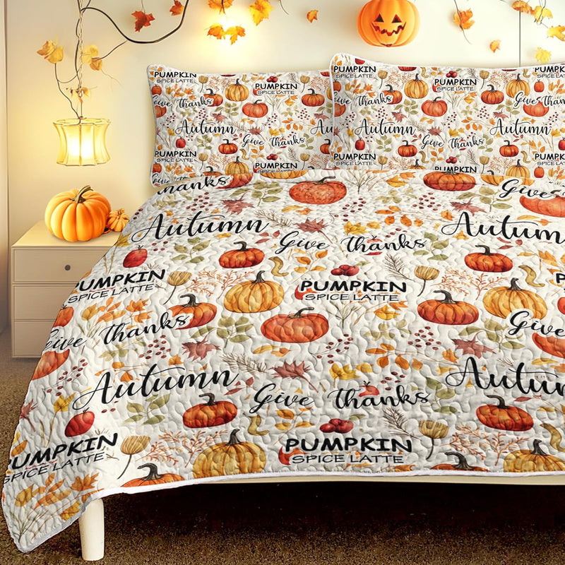 BlessLiving Fall Bedding Full Quilt: Soft Lightweight Autumn Comforter Set - Pumpkin Bedspread Coverlet for Cozy Farmhouse Decor