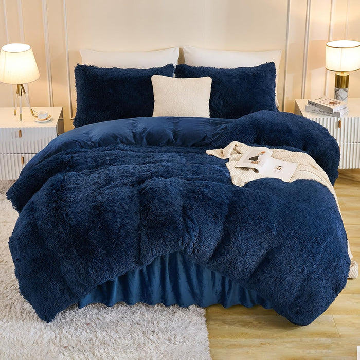 Andency King Size Comforter Set Black, Fluffy Winter Faux Fur Warm Soft Plush Bedding Comforter Set (1 Velvet Comforter & 2 Pillowcases), Fuzzy Thick Heavy Puffy Comforters Bed Set
