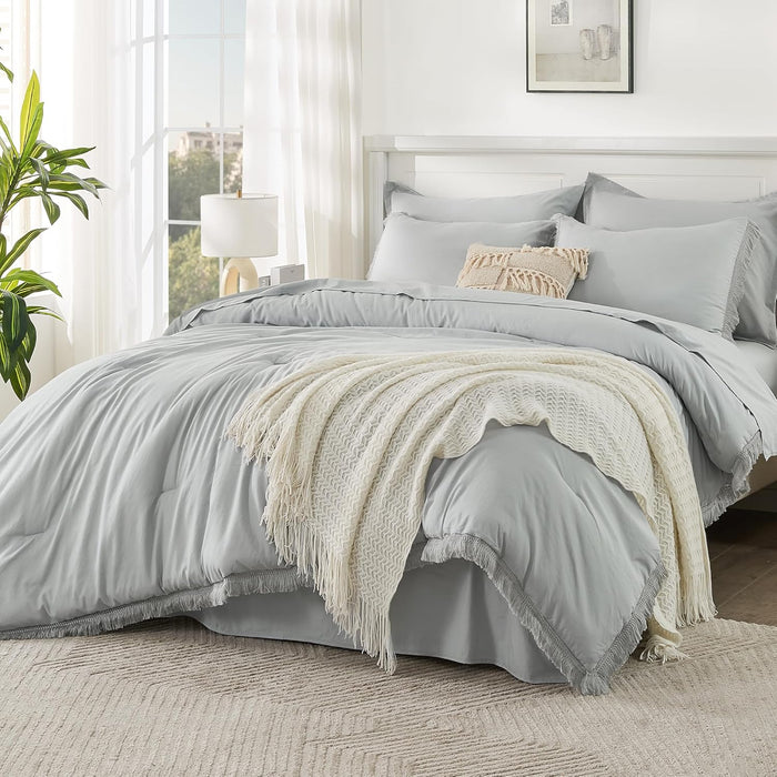 Andency King Size Comforter Set with Sheets Burnt Orange - 7 Pieces Bed in a Bag Boho Soft Lightweight Bedding Sets, Terracotta Rust Tassel Bed Set with Comforter, Sheets, Pillowcases & Shams