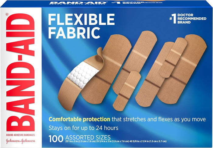 Band-Aid Brand Flexible Fabric Sterile Adhesive Bandages, Comfortable Cushioned Wound Care & Protection for Minor Cuts, Scrapes & Burns, First Aid, Hurt-Free Comfort Pad, One Size 1x3 In, 100 Count