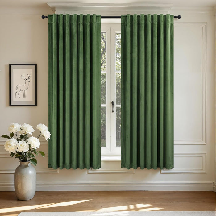 Velvet Curtains 84 Inch Length 2 Panels Set Gold Brown Light Blocking Thermal Insulated Room Darkening Window Drapes Soft Luxury Curtain for Living Room Bedroom Back Tab Pleated Pocket 7ft Long Golden