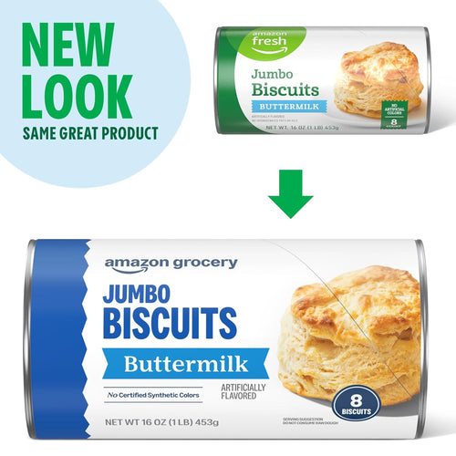Amazon Grocery, Jumbo Buttermilk Biscuits, 16 Oz, 8 Ct (Previously Amazon Fresh, Packaging May Vary)