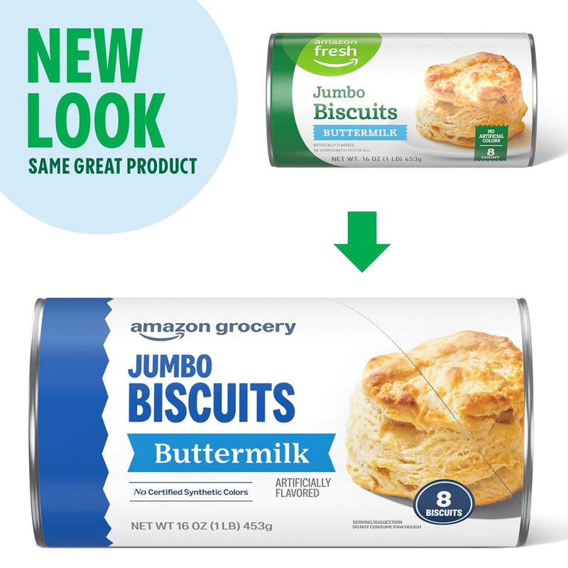 Amazon Grocery, Jumbo Buttermilk Biscuits, 16 Oz, 8 Ct (Previously Amazon Fresh, Packaging May Vary)