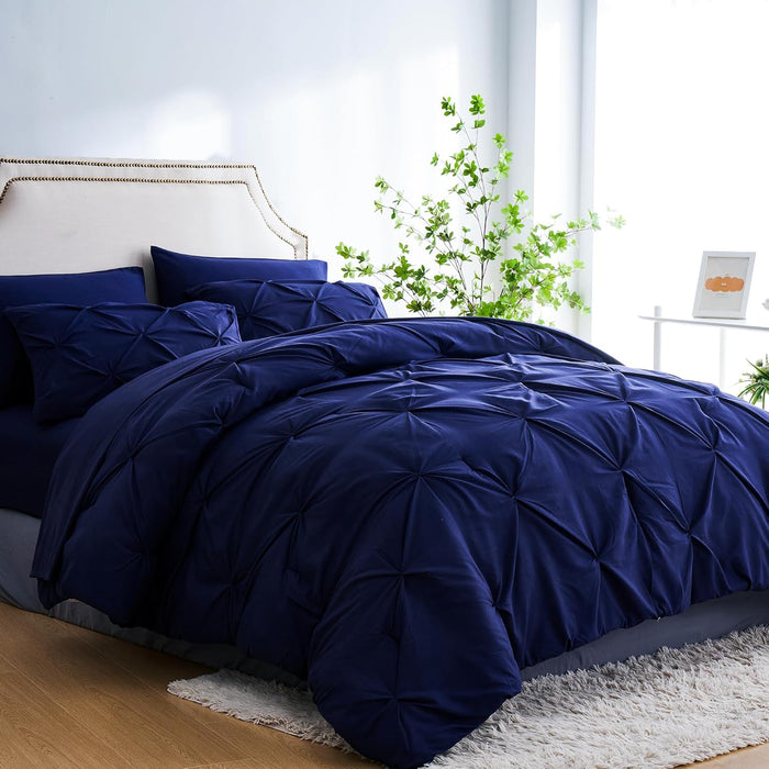 Ubauba 7pc Purple Comforter Set Queen Size with Sheets, Pintuck 7 Piece Bedding Comforters Bed in a Bag for All Season, Pinched Pleat Bed Set with Comforter (Purple,Queen)