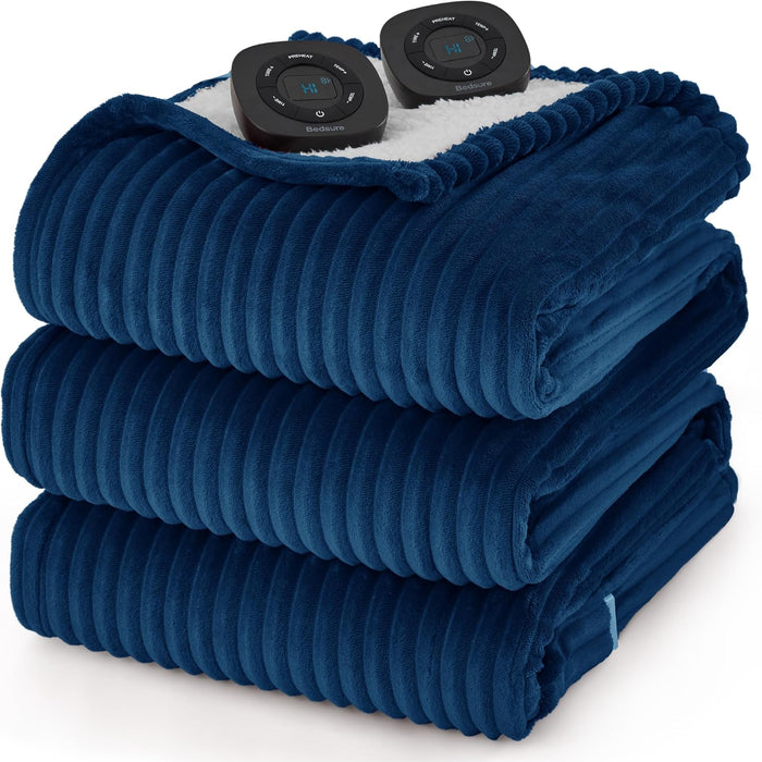 Bedsure GentleSoft Heated Blanket Electric Throw - Soft Ribbed Flannel Electric Blanket, Heating with 4 Time Settings, 6 Heat Levels, 3 hrs Timer Auto Shut Off, Gifts for Grandma (50x60 inches, Grey)