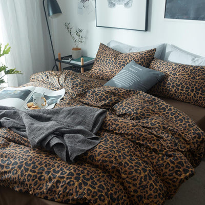 Leopard Print Comforter Set Full Size Animal Cheetah Printed Comforter Set 3 Pieces Fluffy Soft Microfiber Brown/Black Floral Bedding Set Farmhouse Boho Bed Comforter with 2 Pillowcases for All Season