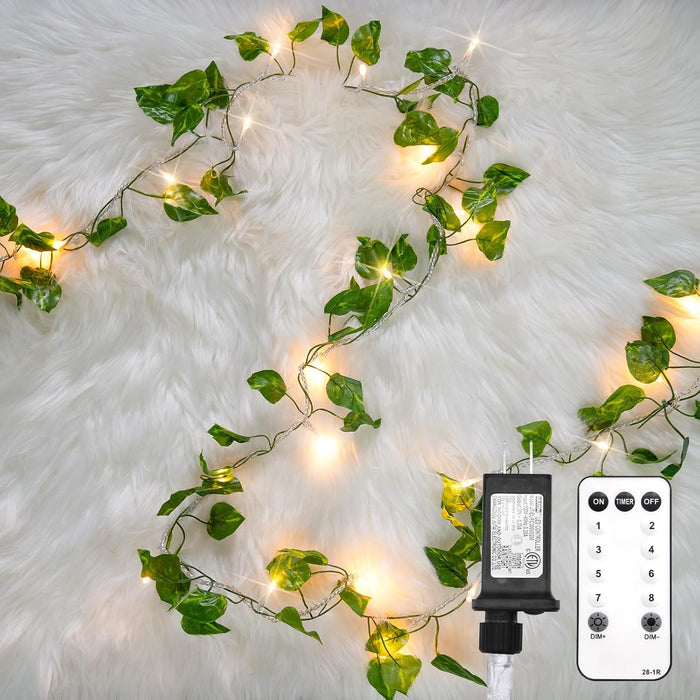 suddus Vine with Fairy Lights Battery Operated, 33ft 100 LED Ivy String Lights with Remote, Leaf Lights for Bedroom, Room, Wall, Garden, Party, Wedding Decor (Warm White)