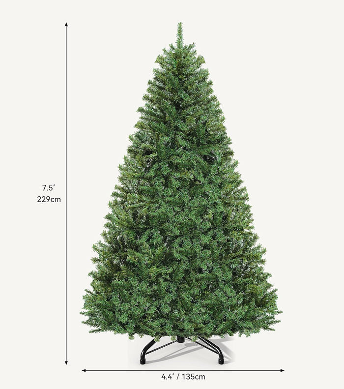 DWVO Unlit Full Artificial Christmas Tree 7.5ft, Green Realistic Fake Spruce Christmas Xmas Tree with 880 Branch Tips and Foldable Stand Easy Assembly Seasonal Holiday for Home Office Party Decoration