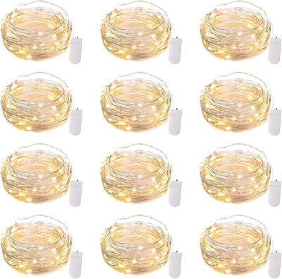 Brightown 12 Pack LED Fairy Lights Battery Operated String Lights - 7ft 20LED Waterproof Silver Wire Firefly Starry Moon Lights for DIY Crafts Wedding Table Centerpieces Party Bedroom Christmas