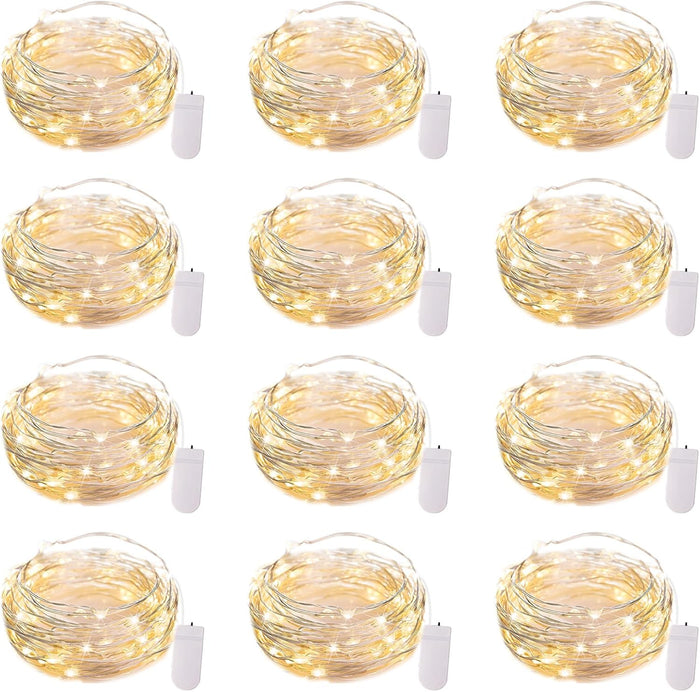 Brightown 12 Pack LED Fairy Lights Battery Operated String Lights - 7ft 20LED Waterproof Silver Wire Firefly Starry Moon Lights for DIY Crafts Wedding Table Centerpieces Party Bedroom Christmas