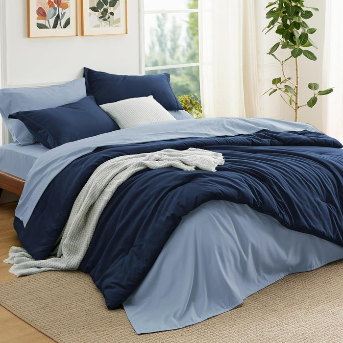 Bedsure Queen Comforter Set - 7 Pieces Sage Green Queen Bedding Set for All Seasons, Boho Contrasting Design Bed in a Bag with Comforter, Sheets, Pillowcases & Shams