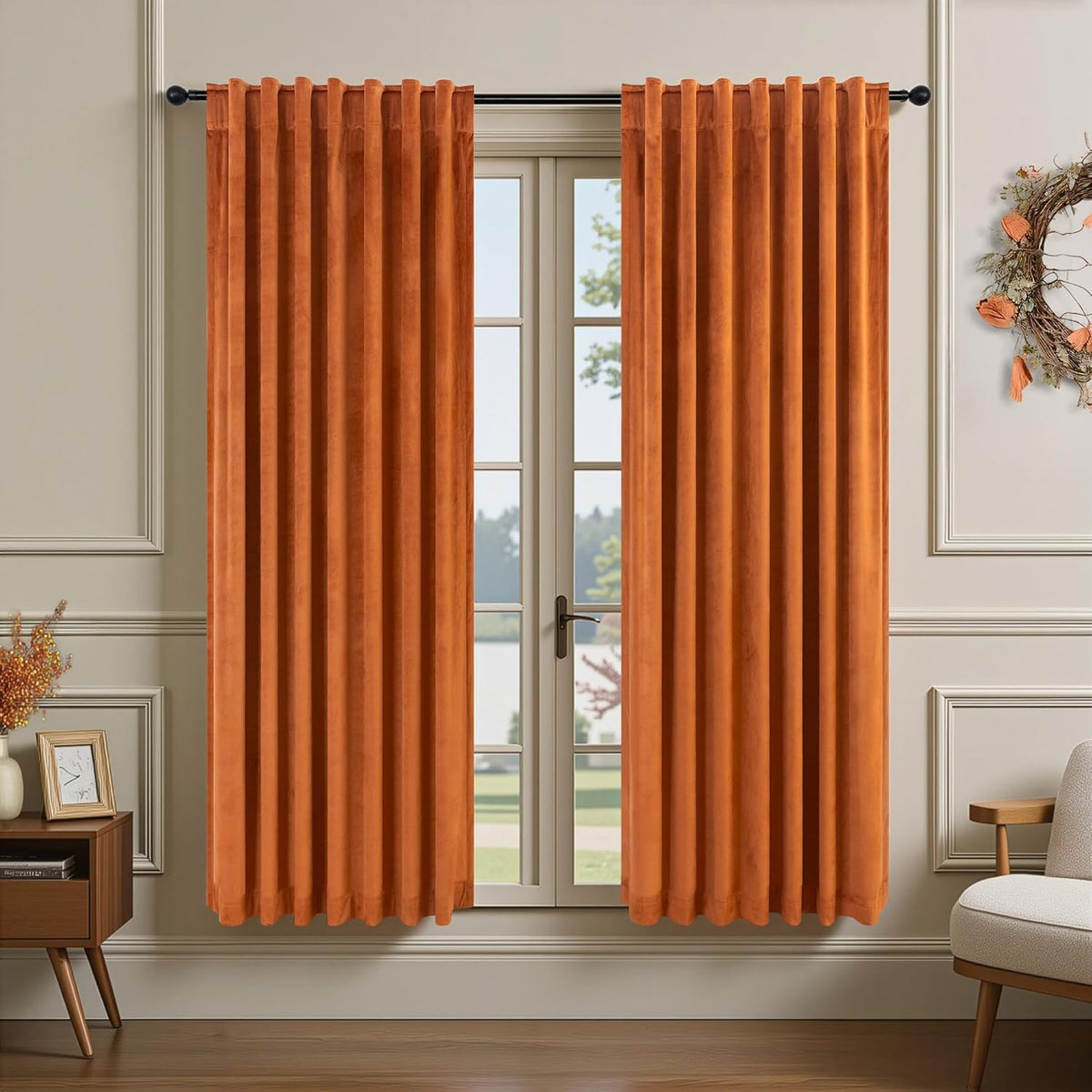 Velvet Curtains 84 Inch Length 2 Panels Set Gold Brown Light Blocking Thermal Insulated Room Darkening Window Drapes Soft Luxury Curtain for Living Room Bedroom Back Tab Pleated Pocket 7ft Long Golden