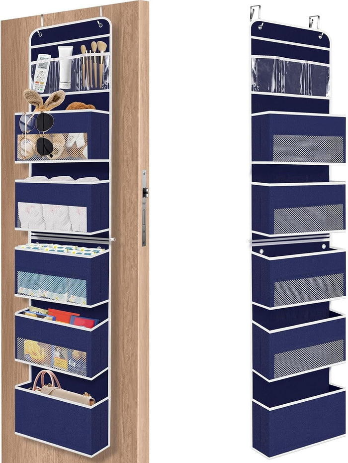 1 Pack Over The Door Organizer, Hanging Storage Organizer with Clear Window, 40lb Ultra Sturdy Large Capacity Room Organizer for Pantry Laundry Bathroom Nursery Closet Baby Essential (Grey)