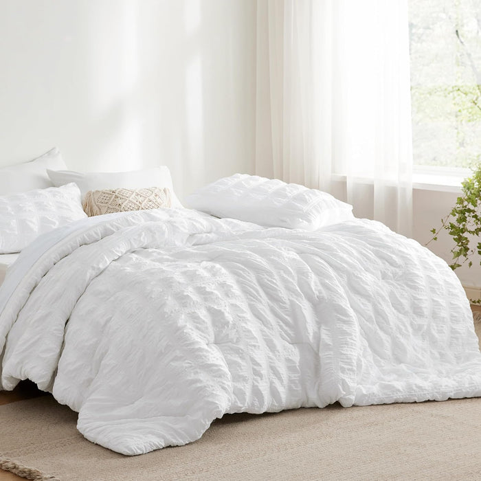 Bedsure Bed in a Bag Queen - 7 Pieces Plaid Seersucker Bedding Comforter Sets, Soft Lightweight Affogat Boho Bed Set with Comforters Queen Size, Sheets, Pillowcases & Shams
