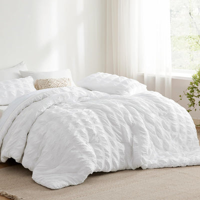 Bedsure Bed in a Bag Full - 7 Pieces Plaid Seersucker Bedding Comforter Sets, Soft Lightweight White Boho Bed Set with Comforters Full Size, Sheets, Pillowcases & Shams