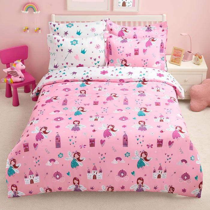 Joiedomi Kid Twin Comforter Set 5 Piece Unicorn Rainbow Bedding Set for Boys/Girls Super Soft Microfiber Bed in a Bag with Comforter Sheets Pillowcase & Sham
