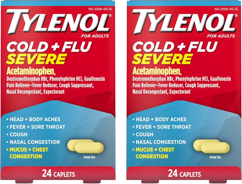 Tylenol Cold + Flu Severe Day & Night Caplets for Fever, Pain, Cough & Congestion Relief, 24 Count