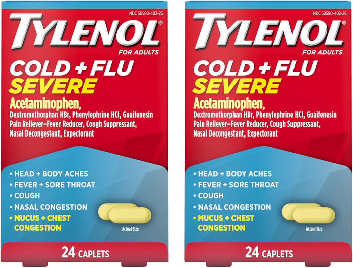 Tylenol Cold + Flu Severe Day & Night Caplets for Fever, Pain, Cough & Congestion Relief, 24 Count
