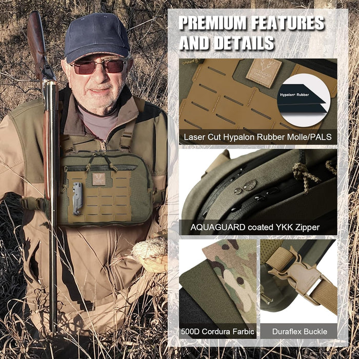 Tactical Chest Rig Bag, 3L Utility Hypalon Molle Chest Rig With Map Pocket 500D Cordura Chest Bag for Hunting Workouts (Ranger Green)