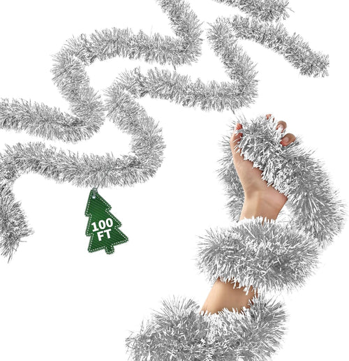 100Ft Christmas Garland - Xmas Tree Decorations, Christmas Tinsel Decorations for Indoor&Outdoor Home Decor, Christmas Metallic Twist Garland Ceiling Hanging Decorations for New Year(Green)