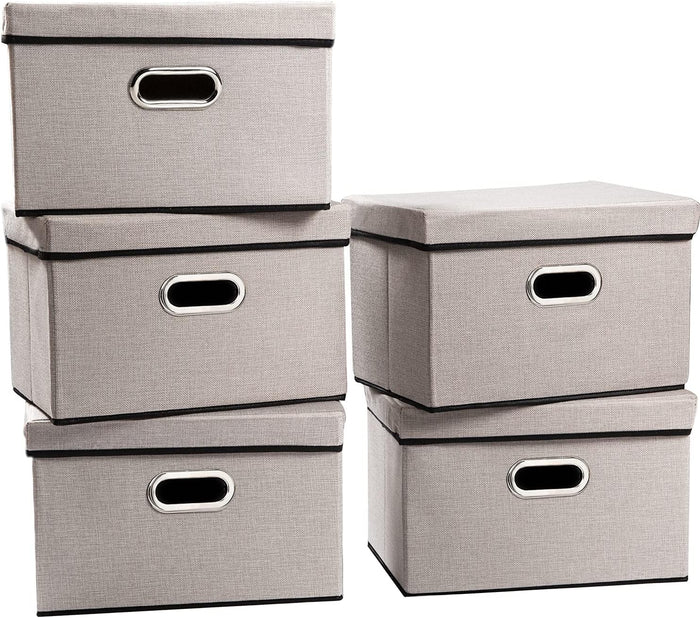 PRANDOM Large Collapsible Storage Bins with Lids [3-Pack] Linen/Cotton Blend Foldable Storage Boxes Organizer Containers Baskets Cube with Cover for Home Bedroom Closet Office Nursery(17.7x11.8x11.8)