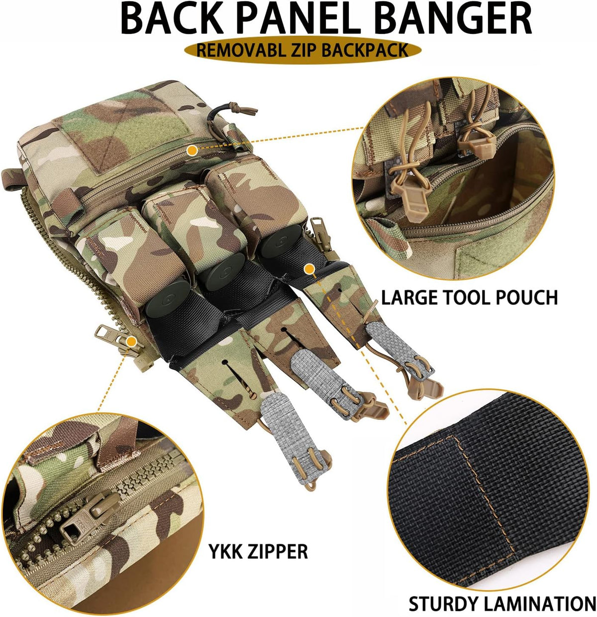 PETAC GEAR TacTical BackPack,Zip On Back Panel Banger For V5 Vest
