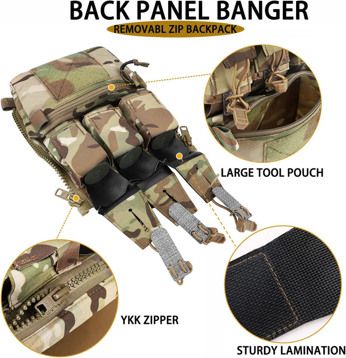 PETAC GEAR TacTical BackPack,Zip On Back Panel Banger For V5 Vest