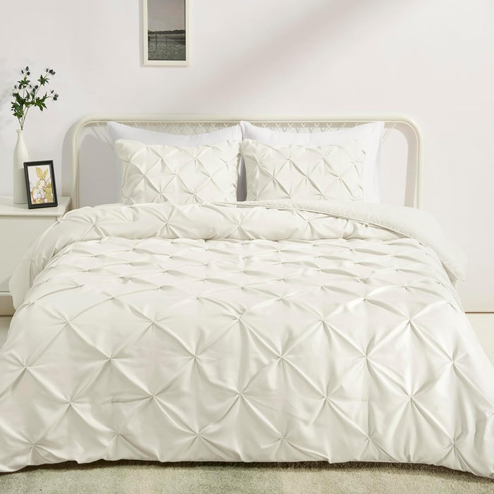 Amazon Basics Soft, Warm Down Alternative Queen Size Comforter Set, All-Season 3-Piece Bedding with Breathable Microfiber, Pinch Pleat Design, Full/Queen, Navy Blue
