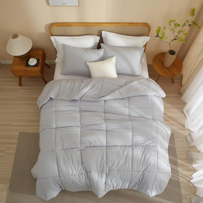 Light Grey Full Size Comforter Set for All Season 3 Pcs(1 Comforter and 2 Pillowcases),Box Stitched Brushed Microfiber Breathable Bedding Sets Soft Warm Fluffy Bed Set 80X90 Inches