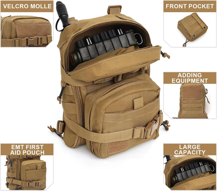 GZ XINXING Tactical Hydration Backpack, Outdoor Water Backpack Carrier Pack for Vest Backpack, Holds 1.5L Water Bladder, Mini MOLLE Tactical Backpack for Hiking, Biking, Running, Climbing