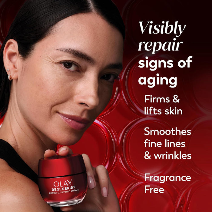 Olay Face Moisturizer, Regenerist Micro-Sculpting Cream for Women, Fragrance-Free - Hydrating, Anti-Aging, Anti-Wrinkle, Firming Skin Care - Hyaluronic Acid, Niacinamide, Amino Peptides, 1.7 Oz