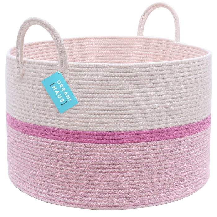 OrganiHaus Large Laundry Basket, Woven Cotton Rope Basket for Blankets, Toy Storage, Nursery Hamper, Living Room Decor Organizer, Soft & Durable Hamper with Handles, 20x13 inches - Gray