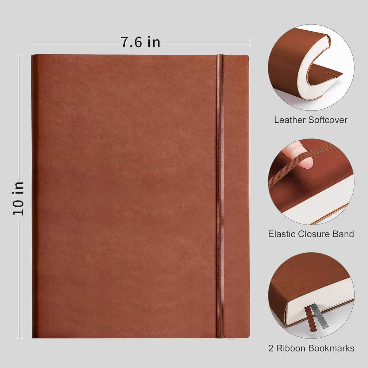 RETTACY Bullet Dotted Journal Notebook, 2-Pack, 192 Numbered Pages per Pack, B5 Medium Size (7.6'' × 10''), Leather Softcover, 100 GSM Thick Paper, for Bullet Journaling (Black & Brown)