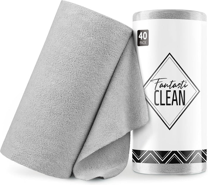 Fantasticlean Microfiber Cleaning Cloth Roll -40 Pack, Tear Away Microfiber Towels, 12" x 12", Reusable, Washable, Scratch Free, Ultra Absorbent for Car, Home Supplies, Shop (TAN)