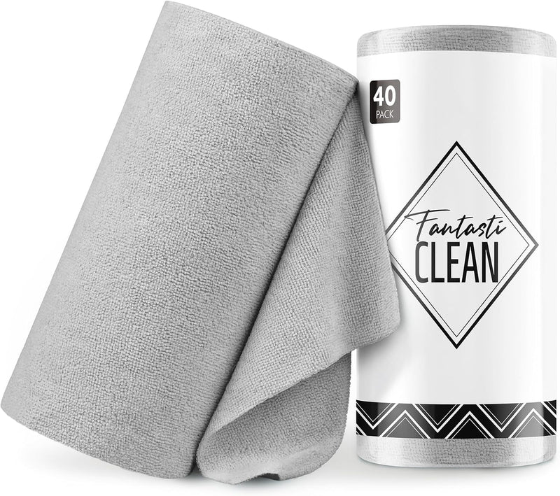 Fantasticlean Microfiber Cleaning Cloth Roll -40 Pack, Tear Away Microfiber Towels, 12" x 12", Reusable, Washable, Scratch Free, Ultra Absorbent for Car, Home Supplies, Shop (TAN)