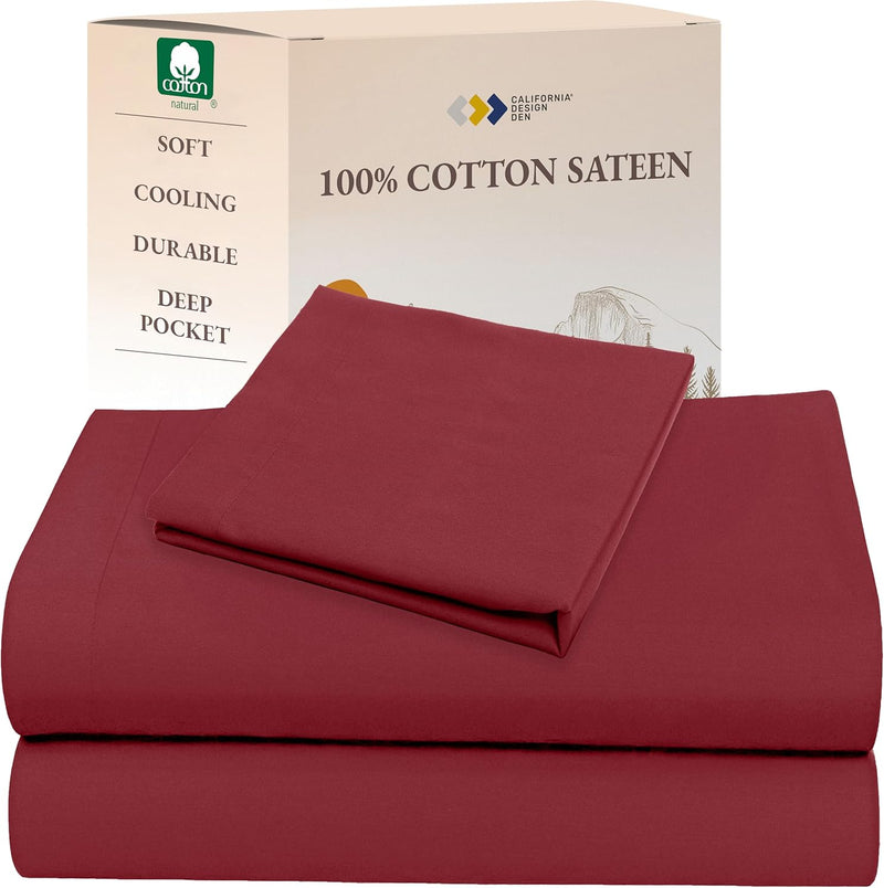 California Design Den Full Size Sheets Set - Natural 100% Cotton Bed Sheets, Soft Sateen Weave, Fully Elasticized Deep Pockets, Breathable, Cooling and Durable Bedding - Doll Pink