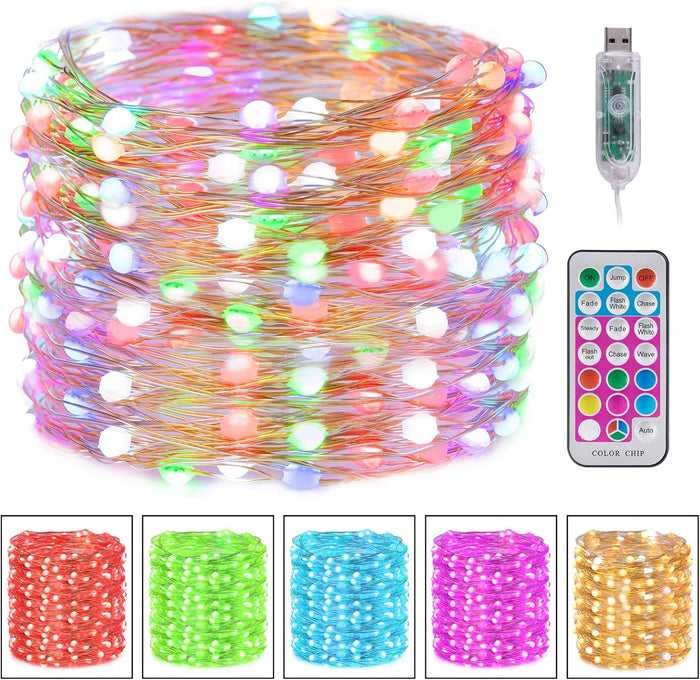 Minetom Curtain Lights, 300 LED Dimmable Fairy Lights with Remote and Timer, 8 Modes, USB Powered String Lights for Room Wall Party Xmas Indoor Decor, Warm White