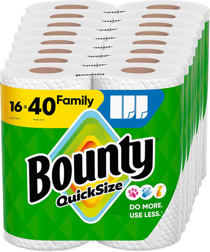 Bounty Quick Size Paper Towels, White, 8 Family Rolls = 20 Regular Rolls